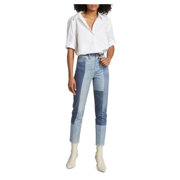 RAG & BONE Stretch Miramar Nina Cigarette Jeans Size 30 Byron Patchwork Blue NEW - Picture 1 of 11